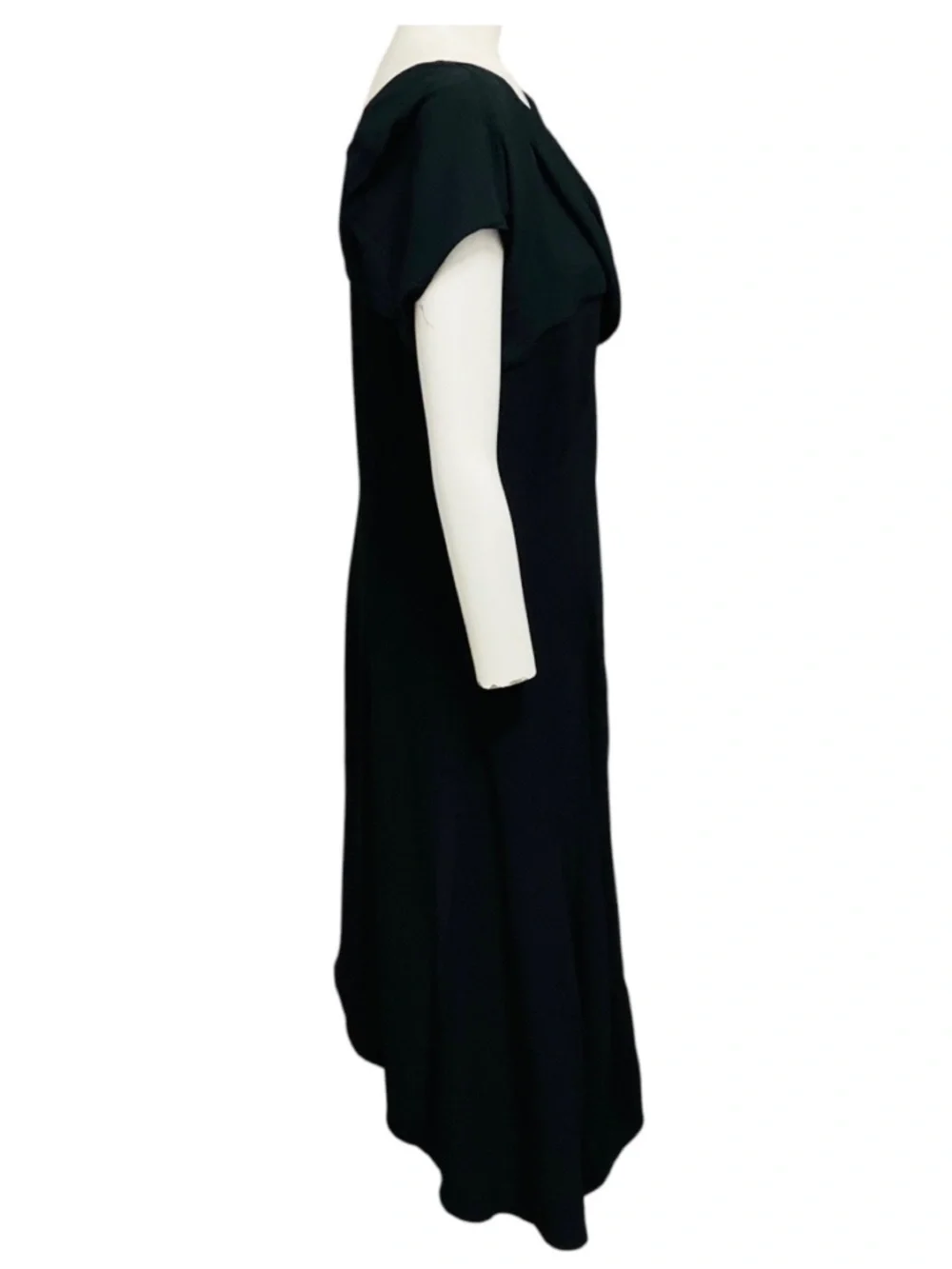 LOUIS VUITTON BLACK DRAPED ASYMMETRIC HEM SILK MIDI DRESS